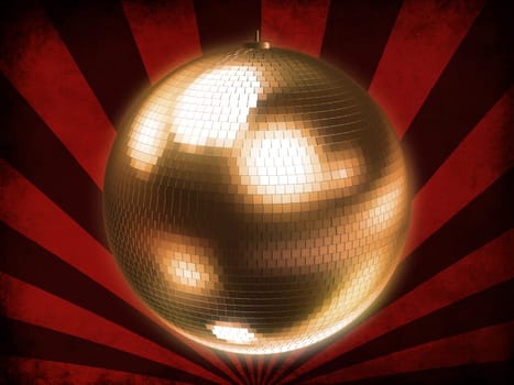 3d rendered illustration of red and black rays and a golden disco sphere