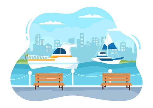 Yachts Template Hand Drawn Cartoon Flat Illustration with People Dancing, Sunbathing, Drinking Cocktails and Relaxing on Cruise Yacht at Ocean