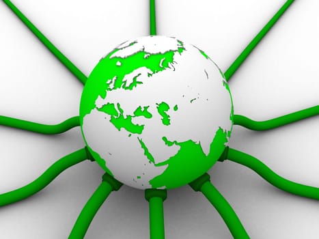 3d rendered illustration of a globe with network cables