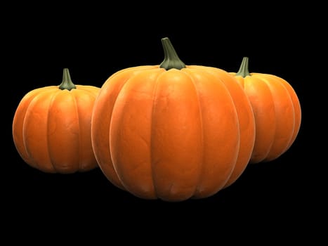 3d rendered illustration of three pumpkins