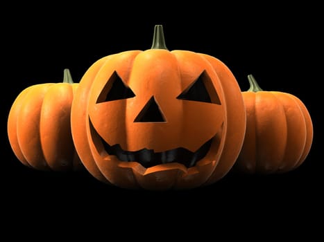 3d rendered ilustration of three halloween pumpkins