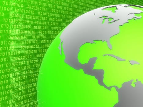 3d rendered illustration of a code background and a globe