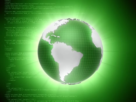3d rendered illustration of a code background and a globe