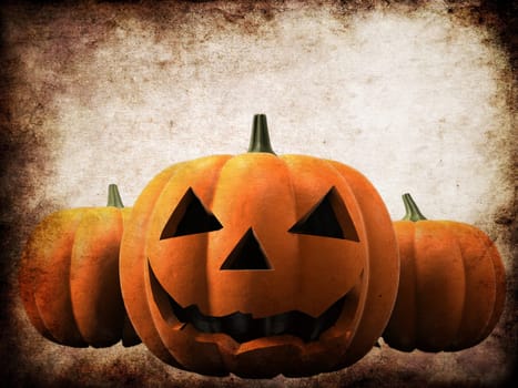 3d rendered illustration of an old paper with a halloween pumpkin
