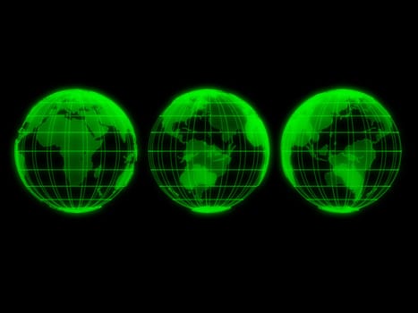 3d rendered illustration of three green  transparent globes