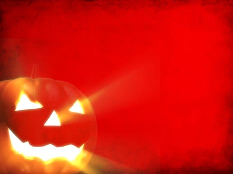 3d rendered illustration of an red paper with a glowing halloween pumpkin