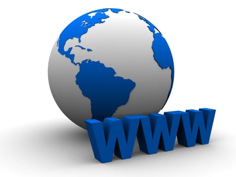 3d rendered illustration of a globe and an internet sign