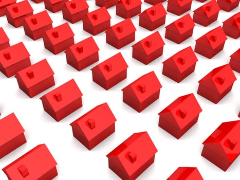 3d rendered illustration of simple red houses