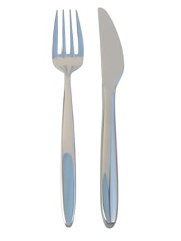 A modern knife and fork isolated on a white background