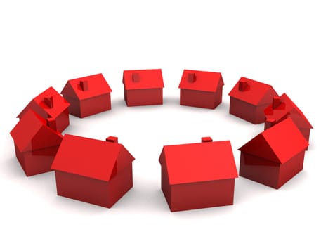 3d rendered illustration of simple red houses