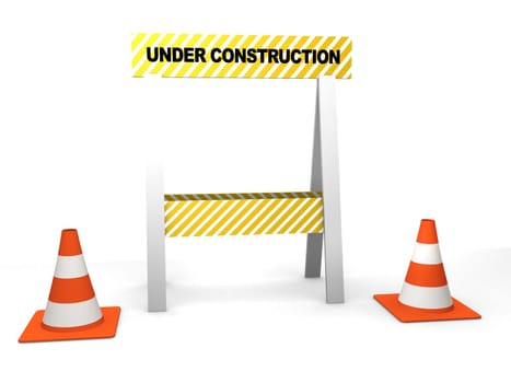 3d rendered illustration of two traffic cones and a street barrier
