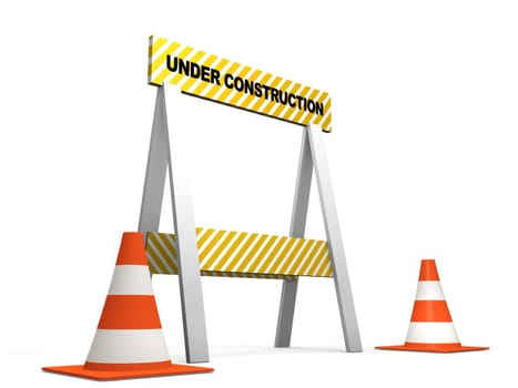 3d rendered illustration of traffic cones and a street barrier