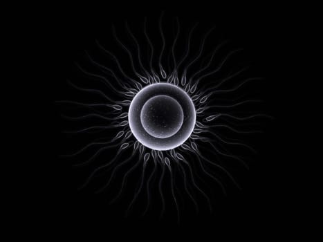3d rendered close up of a human egg cell and sperms