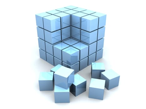 3d rendered illustration of many little blue cubes