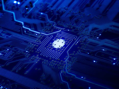 Circuit board in blue light glow