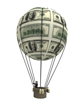 3d rendered illustration of a flying balloon with a little man