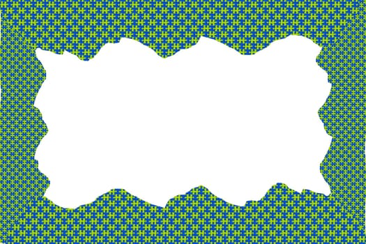 A frame made with a green and blue puzzle pattern.