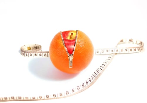 fun attractive concept for Healthy Eating with unzipped Orange and inner Apple