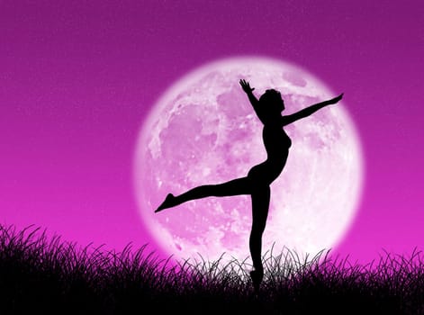 Woman dancing in front of the moon
