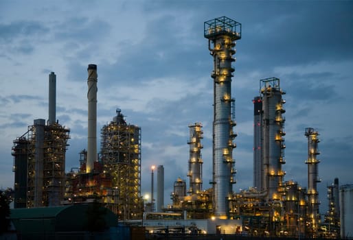 Refinery at night in the Port of Rotterdam, Europoort, Holland