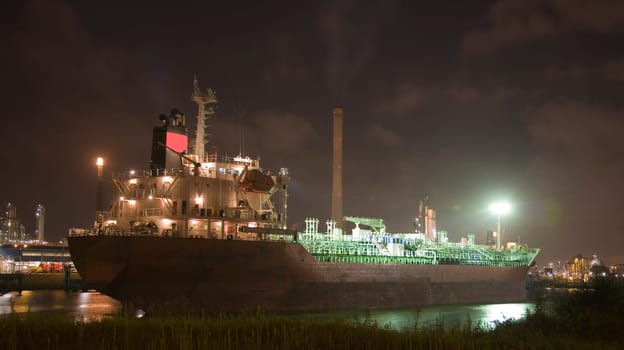 Ship at night in the Port of Rotterdam, Europoort, Holland