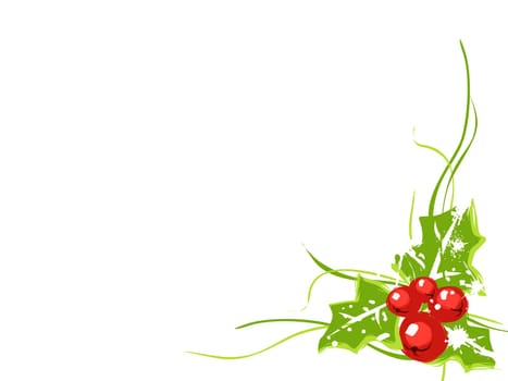 christmas holly berries with snow in white background