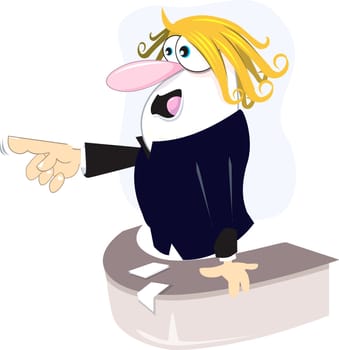 A man arguing by taking support of his desk