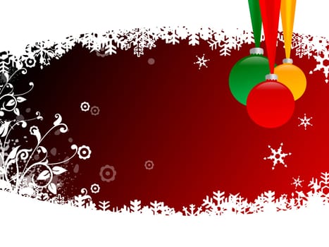 christmas balls with snow flake and floral on red/blue background