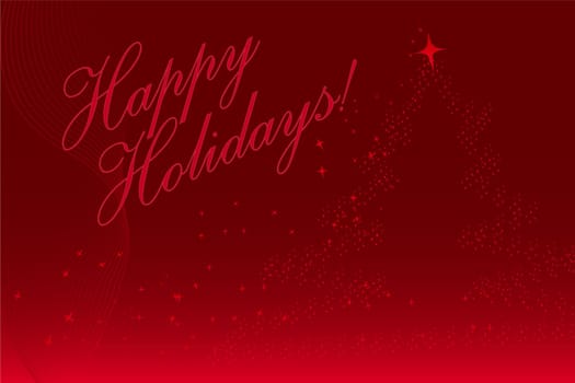 A postcard sized illustration with an abstract Christmas tree made of stars and happy holidays greeting