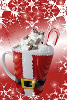 Christmas mug filled with a warm sweet drink.