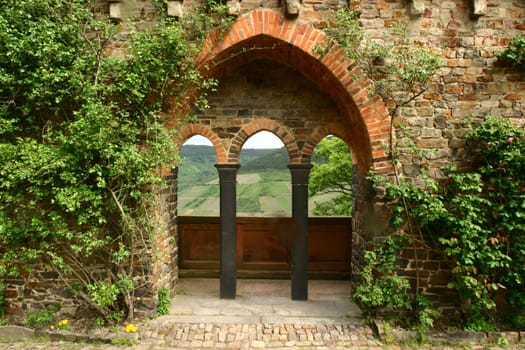 Bricked terrace view to Germany's hillside