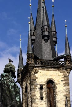 Church of Our Lady Before Tyn in background with statue in foreground