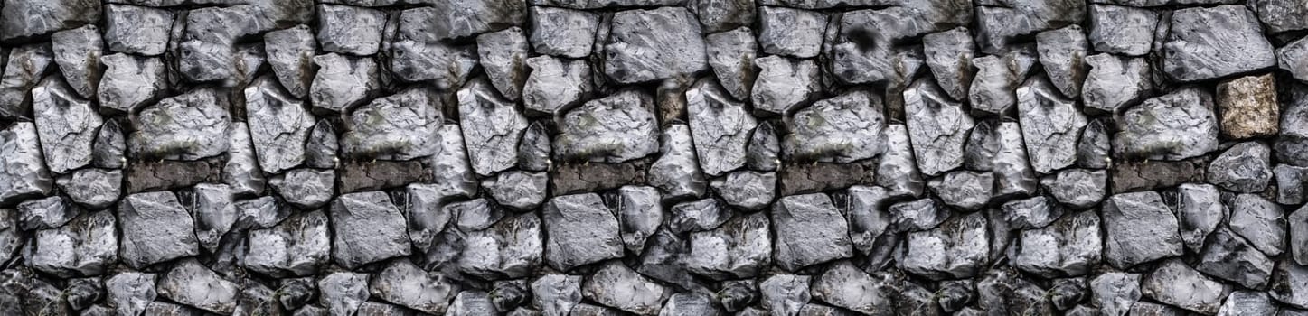 Panoramic Wide angle Slate stone wall textured background for banner graphic