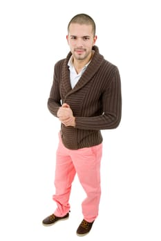 young casual man full body in a white background