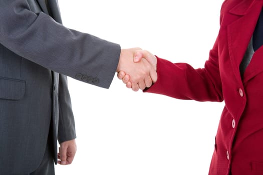 business couple shaking hands isolated over a white