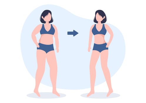 Weight Loss Template Hand Drawn Cartoon Flat Illustration of People Overweight doing Exercise, Training and Planning Diet for a Slim Body