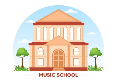 Music School Template In Hand Drawn Cartoon Flat Illustration Playing Various Musical Instruments, Learning Education Musicians and Singers