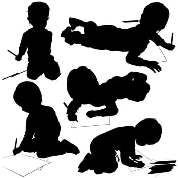 Childrens Silhouettes 03 - baby painter illustrations as vector