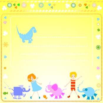 colorful background for kids with happy children and colorful flowers