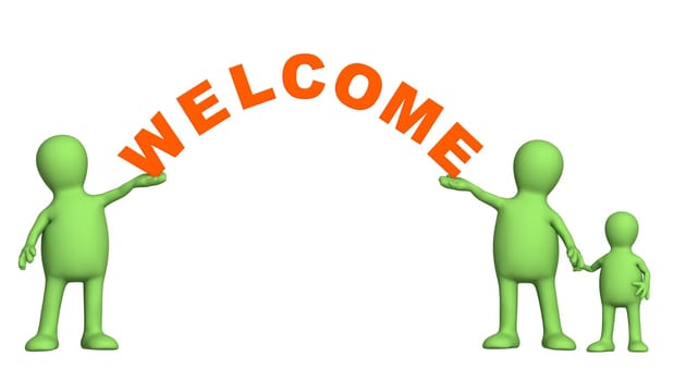 3d family with a word welcome. Object over white