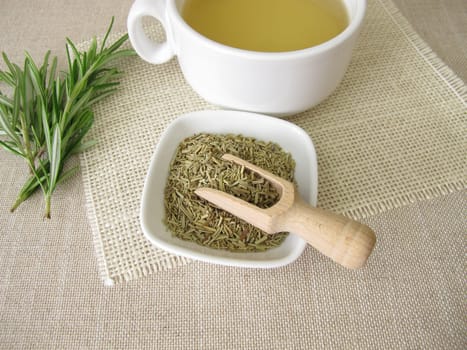 A cup of tea from dried Rosemary herbs
