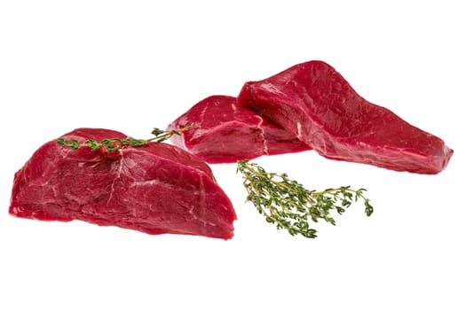 Raw boneless strip steak isolated on white background