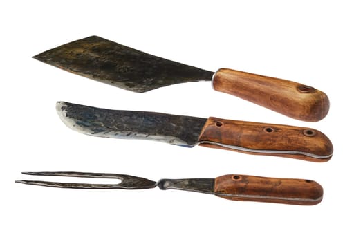Set of rustic country-style butcher's utensils