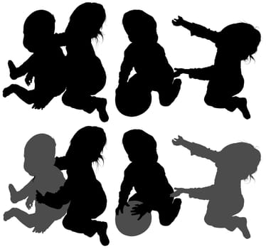 Childrens Games 04 - detailed silhouettes as illustrations, vector