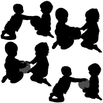 Childrens Games 03 - detailed silhouettes as illustrations, vector