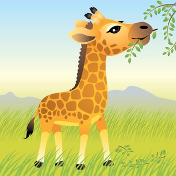 Vector illustration of a baby giraffe. If you like this illustration, check out our baby animal collection.    You can use any vector compatible software to open/modify/use the file. The different graphics are on separate layers so they can be easily edit