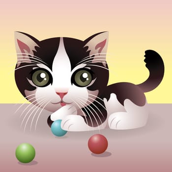 Vector illustration of a baby cat. If you like this illustration, check out our baby animal collection.    You can use any vector compatible software to open/modify/use the file. The different graphics are on separate layers so they can be easily edited i