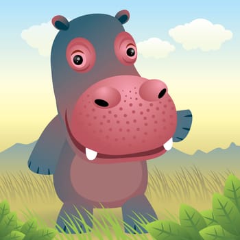Vector illustration of a baby hippo. If you like this illustration, check out our baby animal collection.    You can use any vector compatible software to open/modify/use the file. The different graphics are on separate layers so they can be easily edited