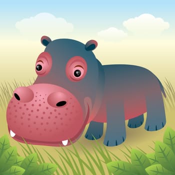 Vector illustration of a baby hippo. If you like this illustration, check out our baby animal collection.    You can use any vector compatible software to open/modify/use the file. The different graphics are on separate layers so they can be easily edited