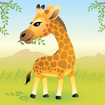 Vector illustration of a baby giraffe. If you like this illustration, check out our baby animal collection.    You can use any vector compatible software to open/modify/use the file. The different graphics are on separate layers so they can be easily edit